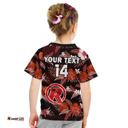 Custom Text And Number Melbourne Renegades Cricket T Shirt KID Aboriginal Art Mix Tropical Flowers