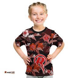 Custom Text And Number Melbourne Renegades Cricket T Shirt KID Aboriginal Art Mix Tropical Flowers