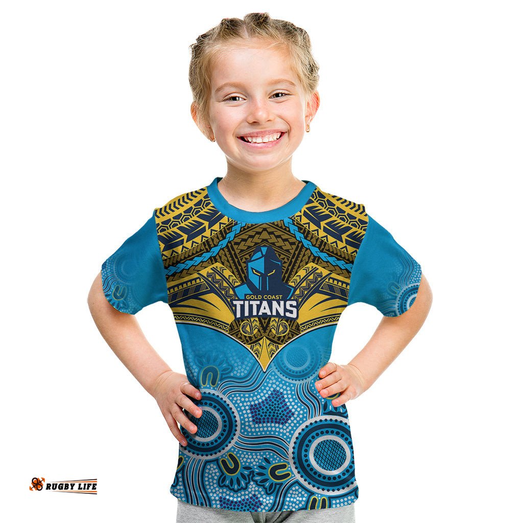 Titans Rugby Kid T Shirt Aboriginal Mix Polynesian Pattern
