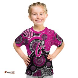 Custom Text And Number Sixers BBL Kid T Shirt Aboriginal Patterns Pink Version