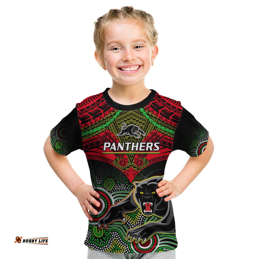 Panthers Rugby Kid T Shirt Penrith 1966 Aboriginal Mix Polynesian Pattern