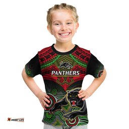 Panthers Rugby Kid T Shirt Penrith 1966 Aboriginal Mix Polynesian Pattern