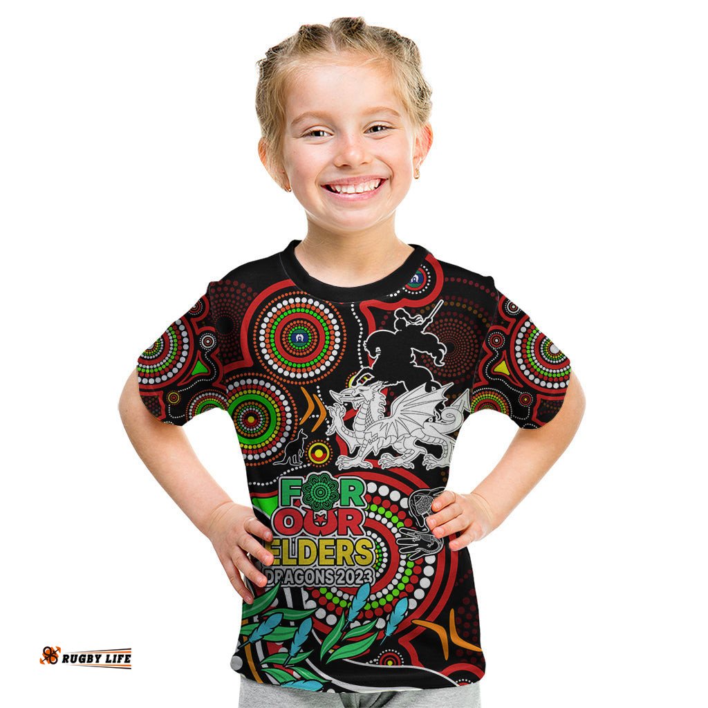 Custom Dragons Rugby Aboriginal Art Kid T Shirt NAIDOC Indigenous Tribal