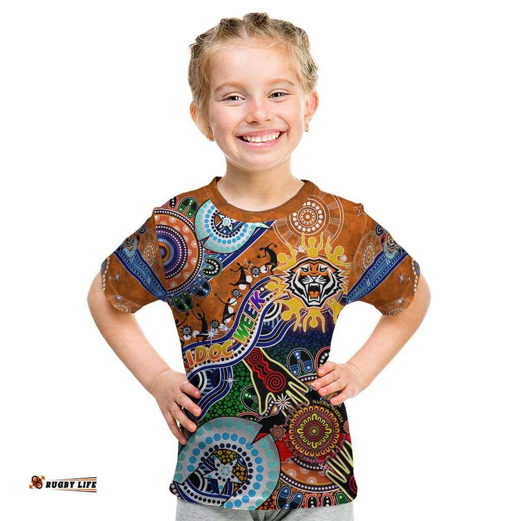 Personalised Tigers NAIDOC Week 2024 Kid T Shirt Australia Aboriginal Dot Painting
