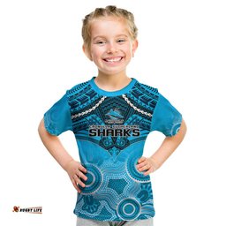 Sharks Rugby Kid T Shirt Go Sharkies Aboriginal Mix Polynesian Pattern