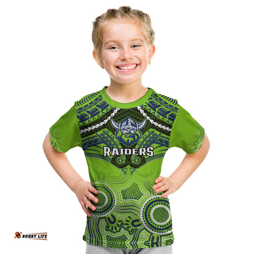 Personalised Raiders Rugby Kid T Shirt Canberra 1981 Aboriginal Mix Polynesian Pattern