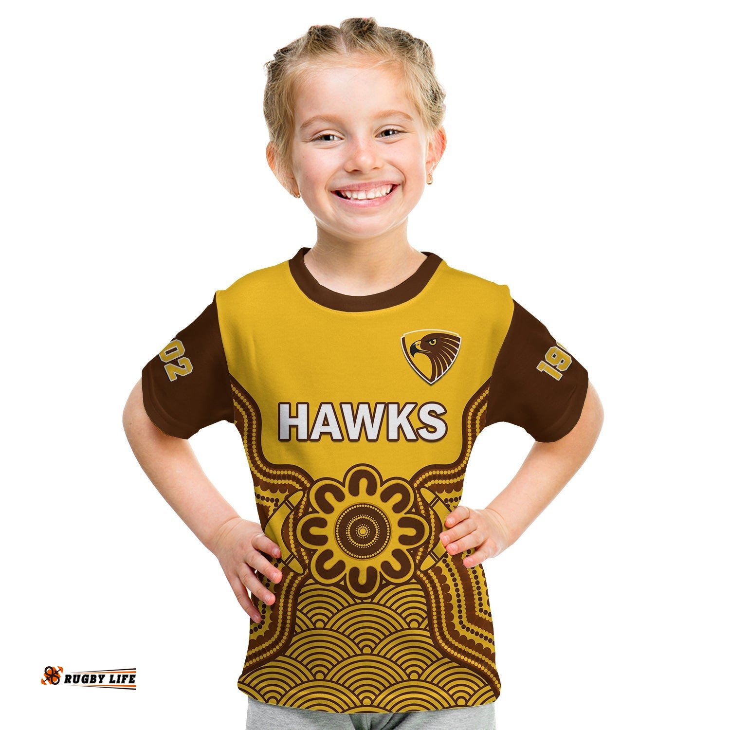 Hawthorn Football T Shirt KID Go Hawks 1902 Aboriginal Art