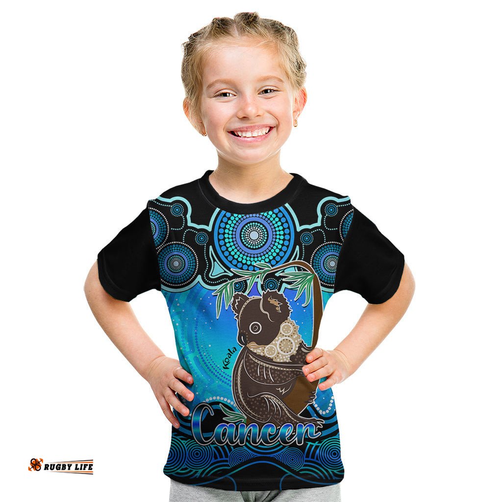 Personalised Australia Cancer Koala Zodiac Kid T Shirt Auz Astrology Aboriginal - Aqua