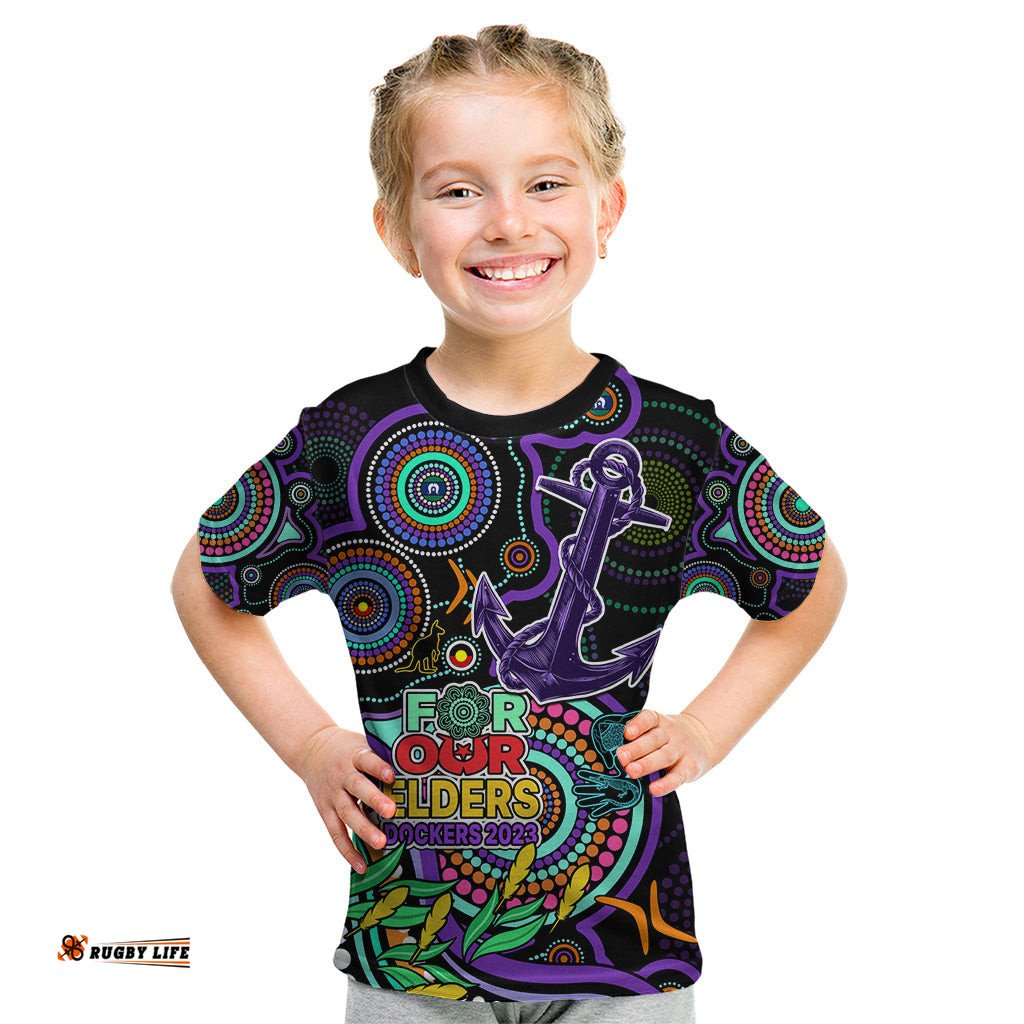 Dockers Football Aboriginal Art Kid T Shirt NAIDOC Indigenous Tribal