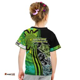 Australia Fishing Kid T Shirt Aboriginal Rise And Shine A Bass Fish Jumps Out Of Water And Aboriginal Patterns Inspired