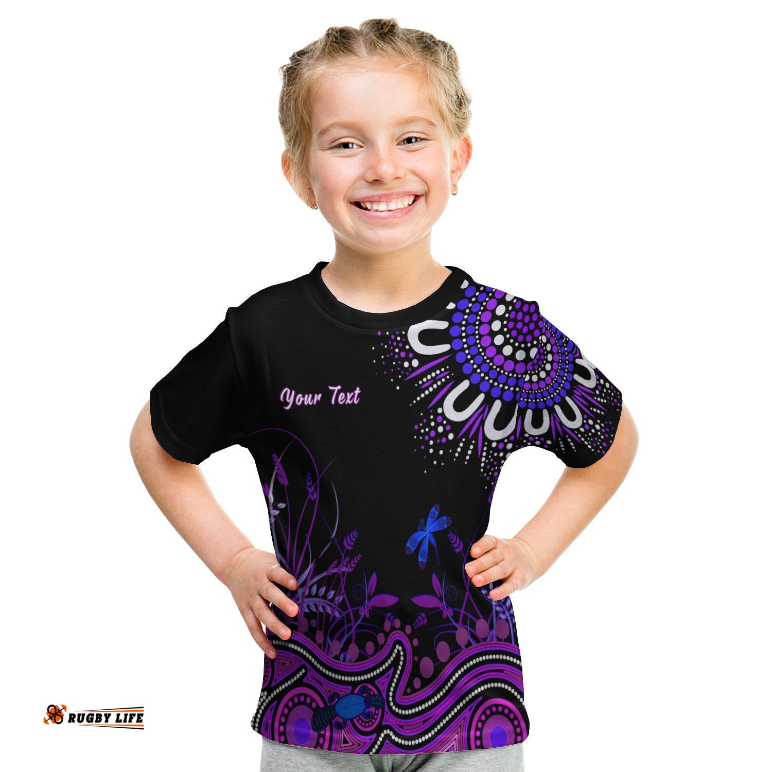 Custom Personalised Happy King Island Show T Shirt KID Aboriginal Tasmania Australia Version Purple