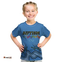 Australia Autism Awareness Kid T Shirt In April We Wear Blue Aboriginal Lizard