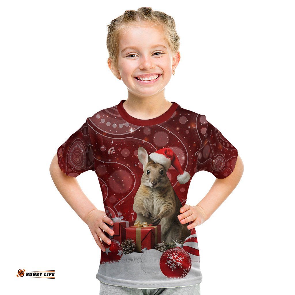 Australia Christmas Wallaby Kid T Shirt Aboriginal Art