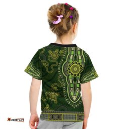 Lime Green African Dashiki With Australia Aboriginal Art Kid T Shirt