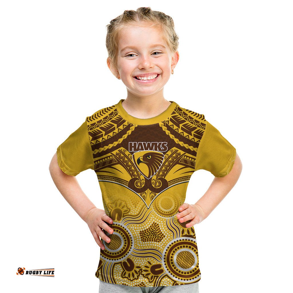 Hawthorn Football Kid T Shirt Hawks Aboriginal Mix Polynesian Pattern