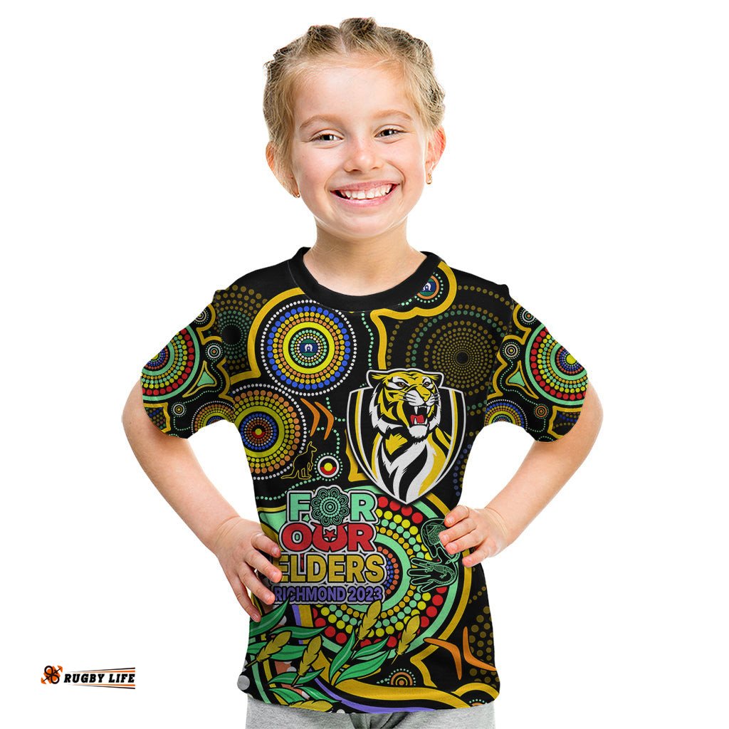 Custom Richmond Football Aboriginal Art Kid T Shirt NAIDOC Indigenous Tribal