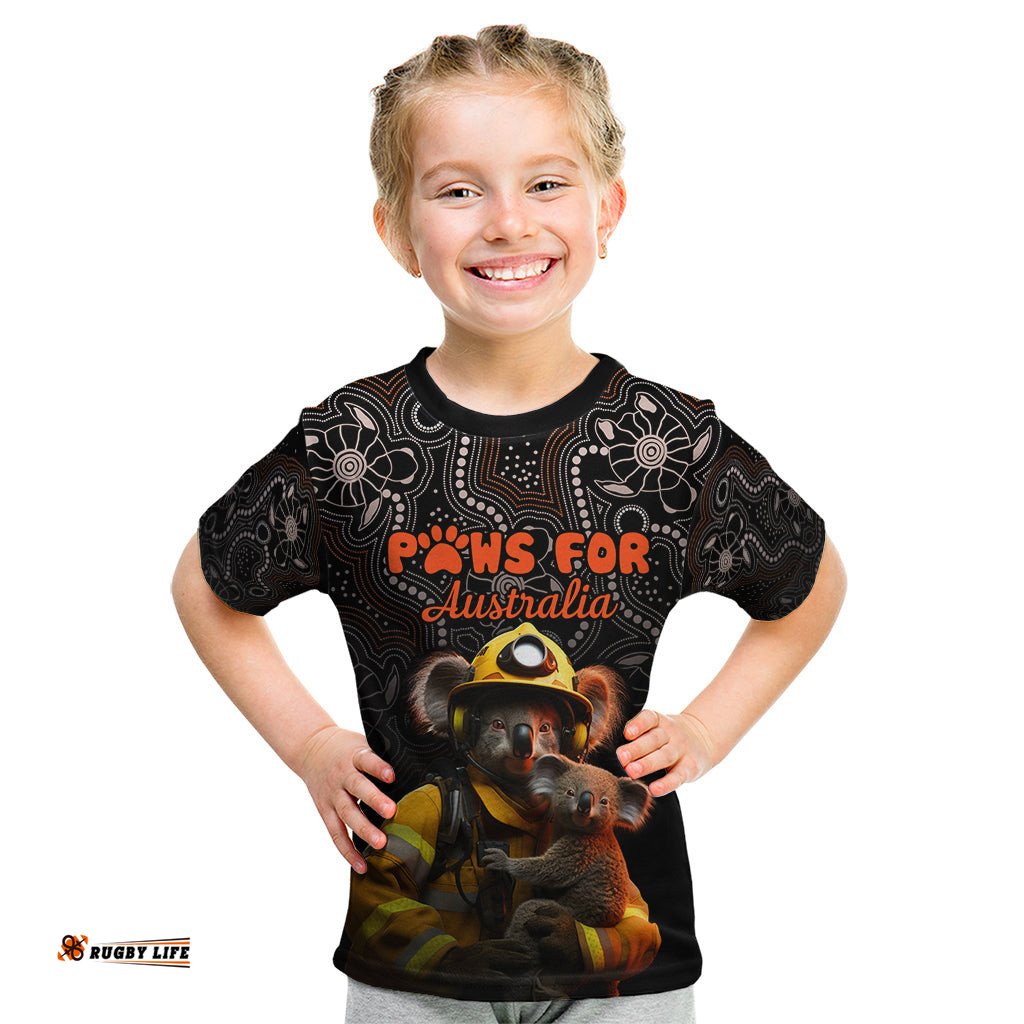 Paws For Australia Kid T Shirt Bushfire Awareness Indigenous Aboriginal