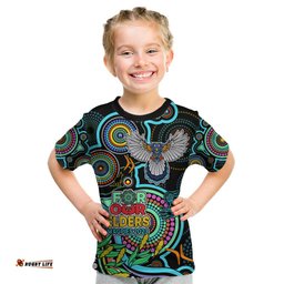 Custom Magpies Football Aboriginal Art Kid T Shirt NAIDOC Indigenous Tribal