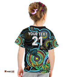 Custom Port Adelaide Football Aboriginal Art Kid T Shirt NAIDOC Indigenous Tribal