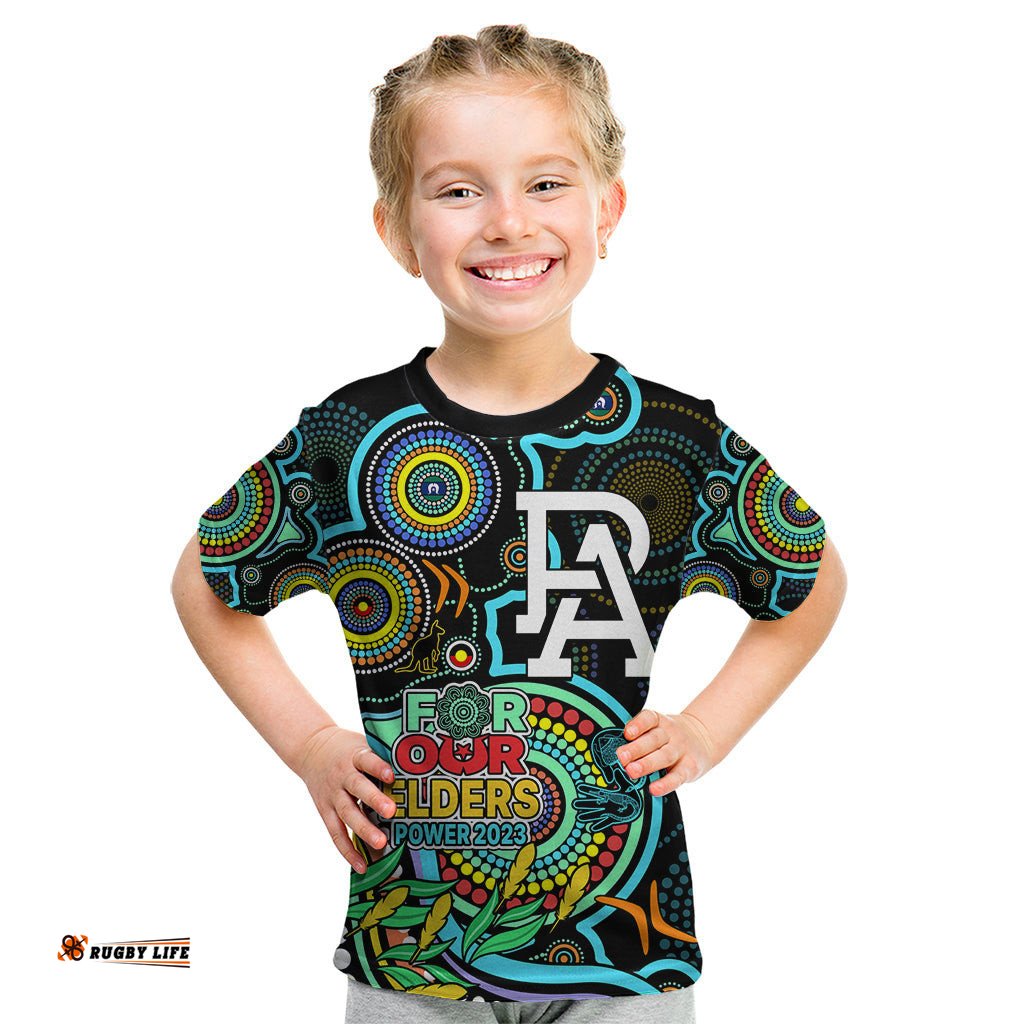 Custom Port Adelaide Football Aboriginal Art Kid T Shirt NAIDOC Indigenous Tribal