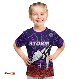 Storm T Shirt KID Anzac Day Poppy Flowers With Aboriginal