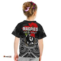 Magpies Football ANZAC Day T Shirt KID Aboriginal Poppy Flowers