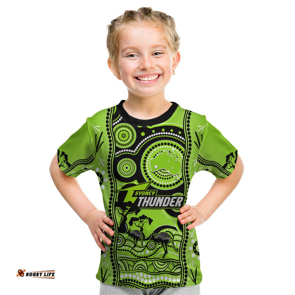 Custom Sydney Thunder Cricket Kid T Shirt Happy Australia Day Aboriginal Art