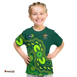 Custom Text And Number Australia Rugby Sevens Kid T Shirt Aboriginal