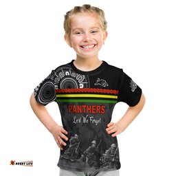 Panthers Anzac Day T Shirt KID Aboriginal Lest We Forget Ver.02