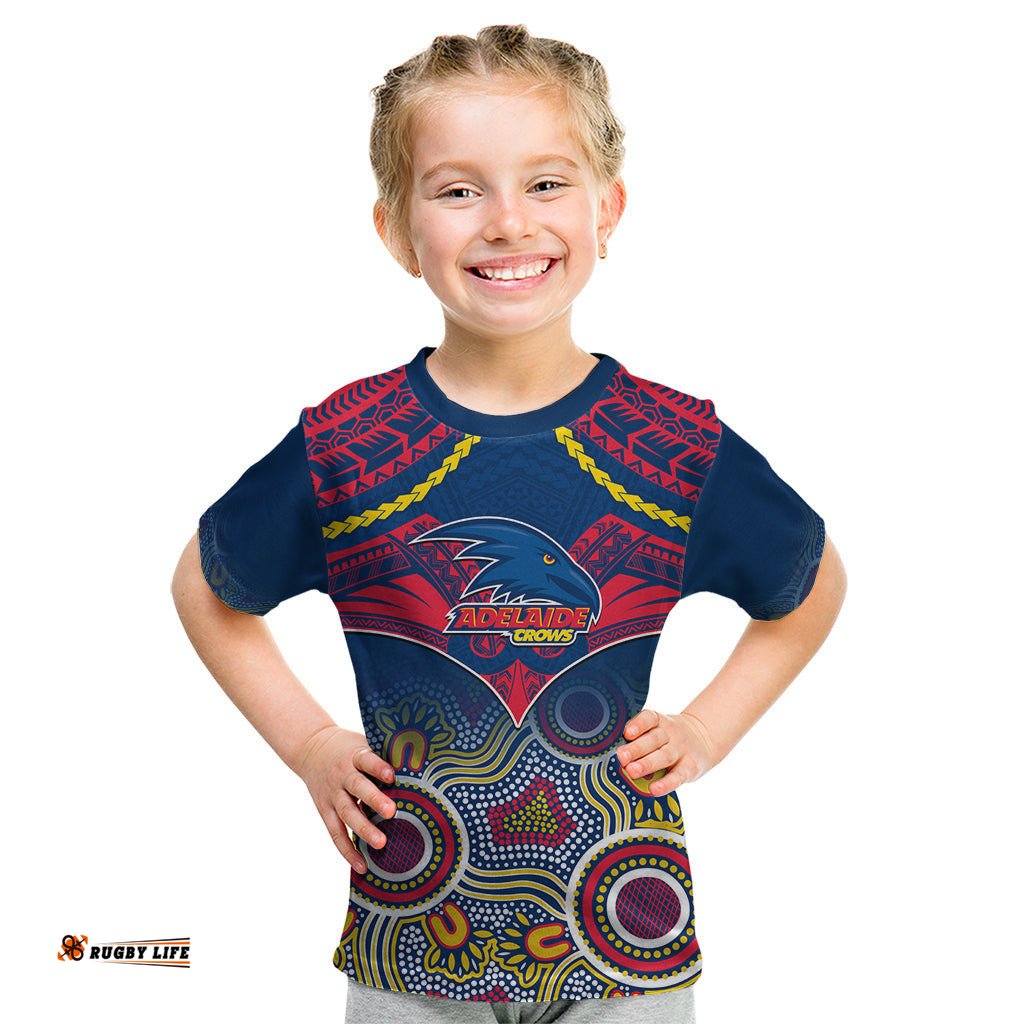Adelaide Crows Football Kid T Shirt Aboriginal Mix Polynesian Pattern