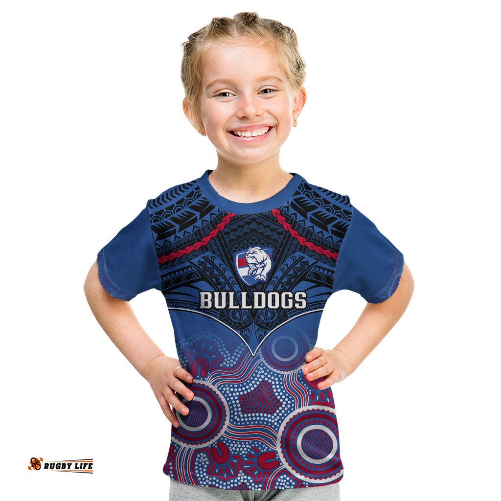 Bulldogs Football Kid T Shirt Doggies Aboriginal Mix Polynesian Pattern