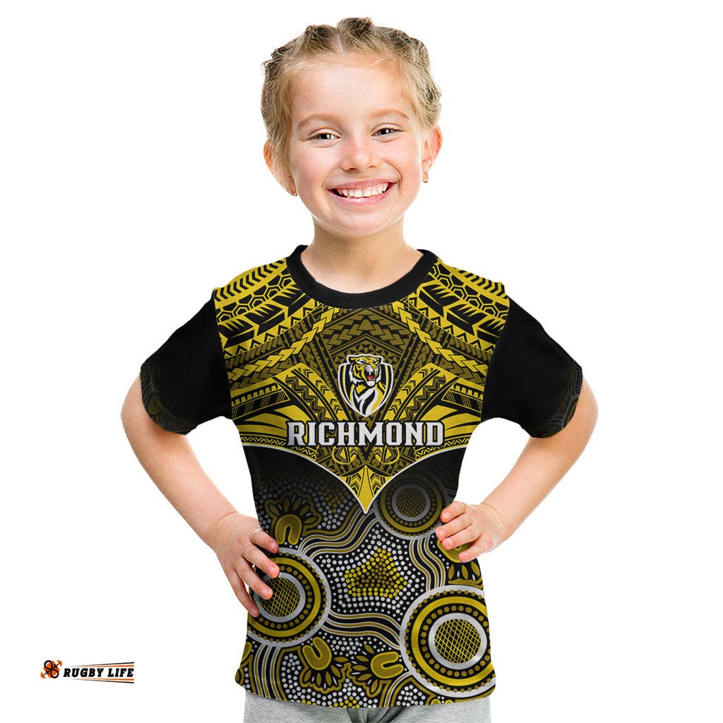 Richmond Football Kid T Shirt Tigers Aboriginal Mix Polynesian Pattern