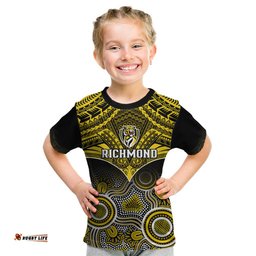 Richmond Football Kid T Shirt Tigers Aboriginal Mix Polynesian Pattern