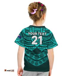 Custom Matildas Soccer Kid T Shirt Polynesian and Aboriginal Turquoise Vibe