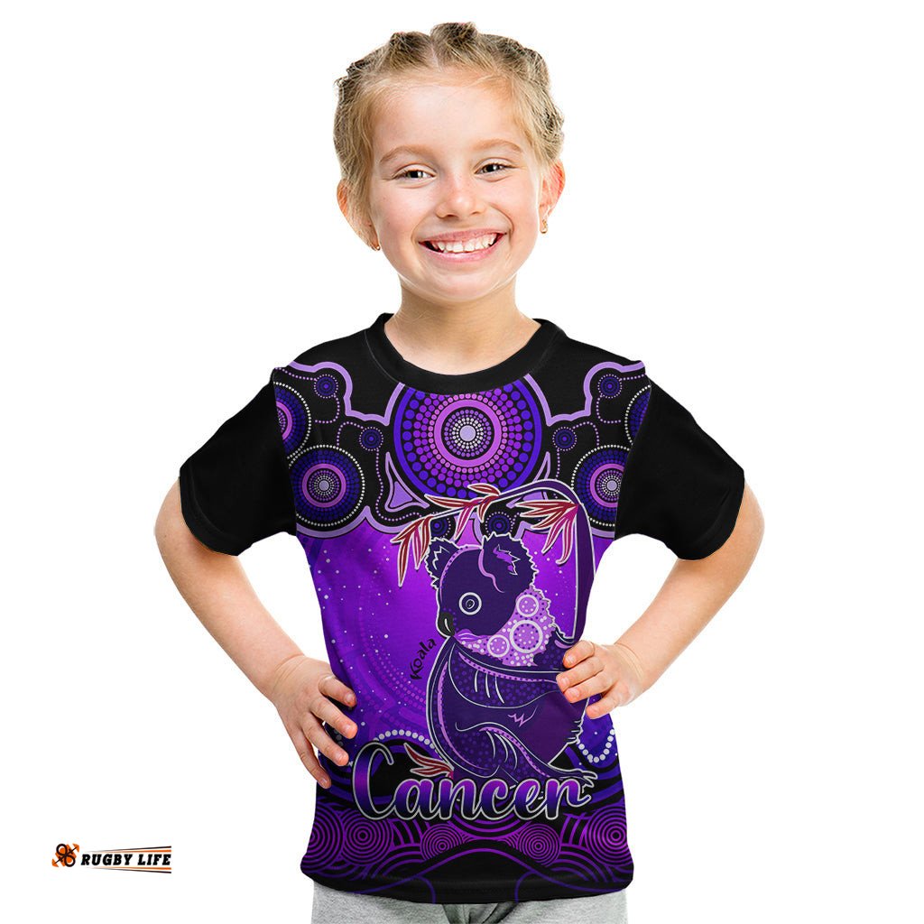 Personalised Australia Cancer Koala Zodiac Kid T Shirt Auz Astrology Aboriginal - Purple
