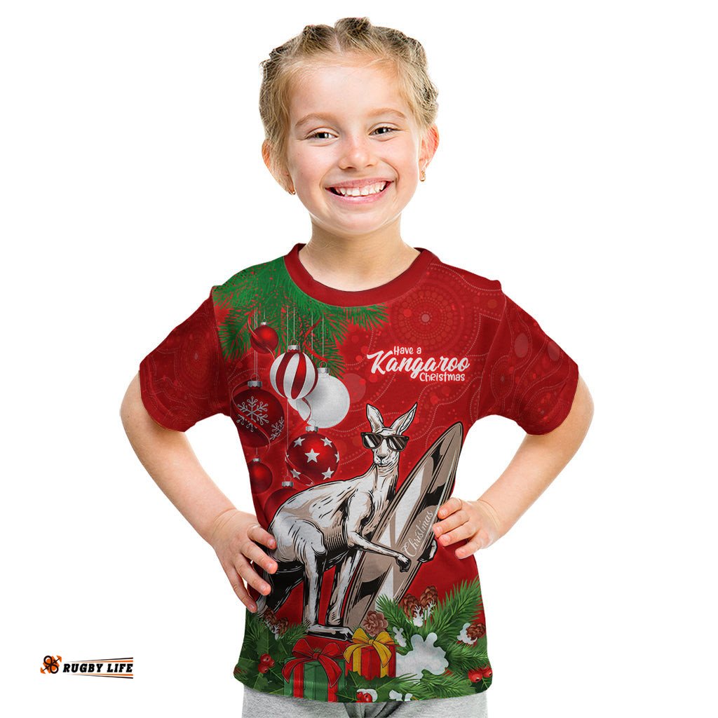 Personalised Kangaroo Lover Kid T Shirt Australia Merry Christmas Aboriginal