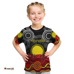 Custom Personalised Australian Indigenous Kid T Shirt Kangaroos Circle Aboriginal Art