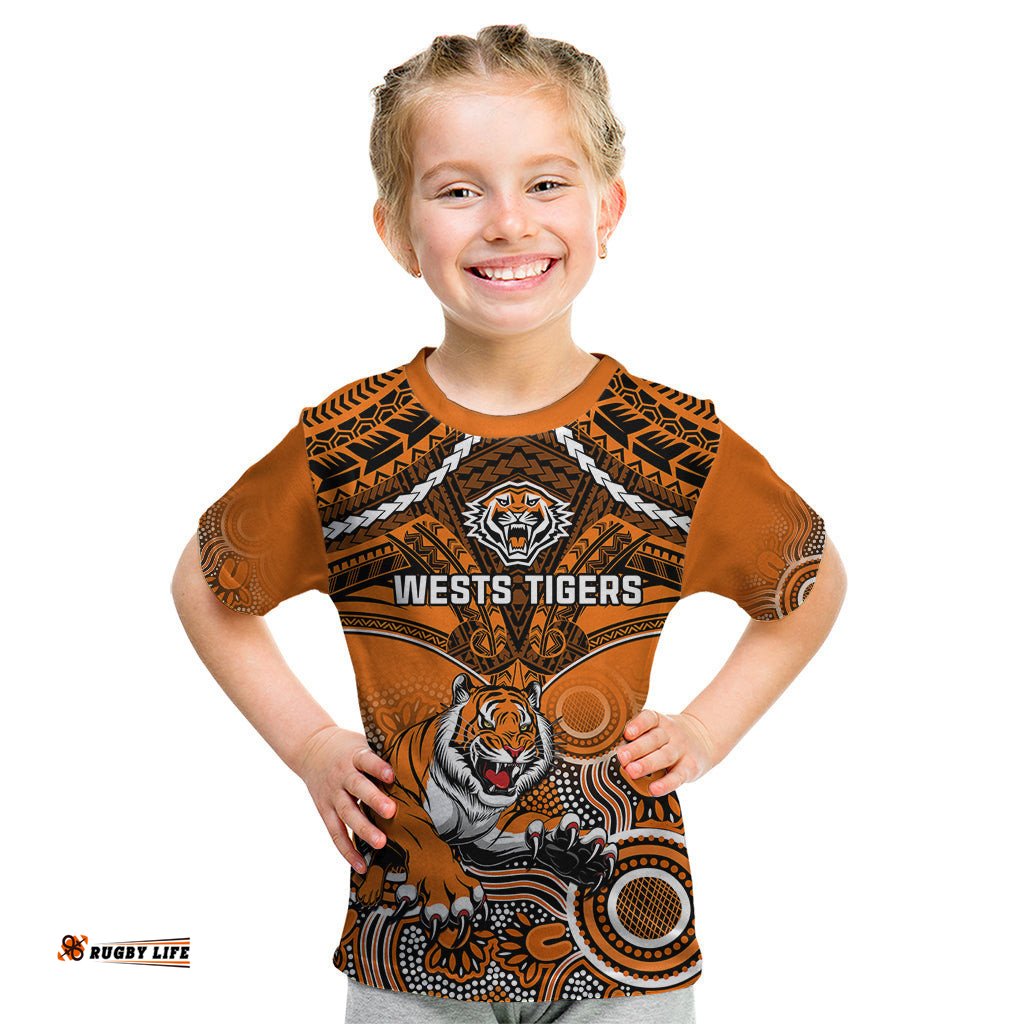 Tigers Rugby Kid T Shirt Aboriginal Mix Polynesian Pattern