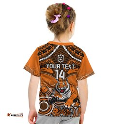 Personalised Tigers Rugby Kid T Shirt Aboriginal Mix Polynesian Pattern
