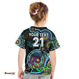 Custom Kangaroos Football Aboriginal Art Kid T Shirt NAIDOC Indigenous Tribal