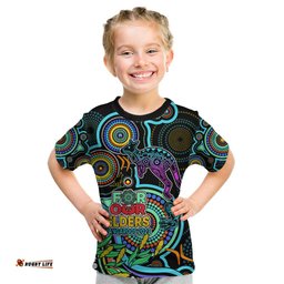 Custom Kangaroos Football Aboriginal Art Kid T Shirt NAIDOC Indigenous Tribal
