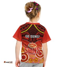 Gold Coast Football Kid T Shirt Suns Aboriginal Mix Polynesian Pattern