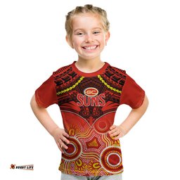 Gold Coast Football Kid T Shirt Suns Aboriginal Mix Polynesian Pattern