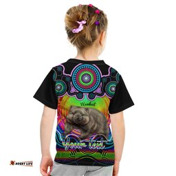 Personalised Australia Taurus Wombat Zodiac Kid T Shirt Auz Astrology Aboriginal - Rainbow