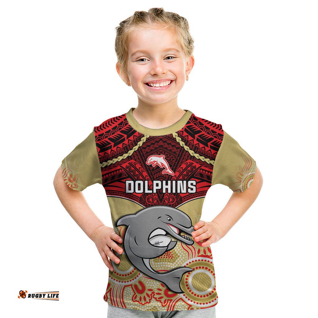 Dolphins Rugby Kid T Shirt Aboriginal Mix Polynesian Pattern