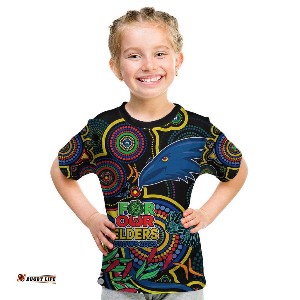 Custom Crows Football Aboriginal Art Kid T Shirt NAIDOC Indigenous Tribal