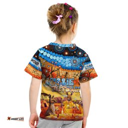 Australia Kangaroo Aboriginal Camping Kid T Shirt Aussie Outback Camping with Beer