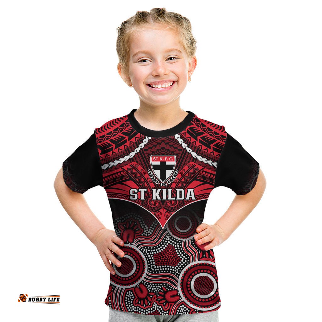 St Kilda Football Kid T Shirt Saints Aboriginal Mix Polynesian Pattern