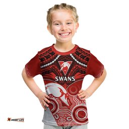 Personalised Sydney Swans Football Kid T Shirt Go Swannies Aboriginal Mix Polynesian Pattern