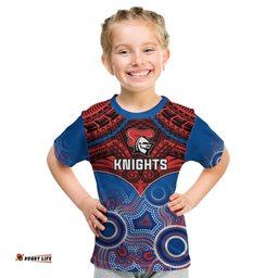 Personalised Knights Rugby Kid T Shirt Aboriginal Mix Polynesian Pattern